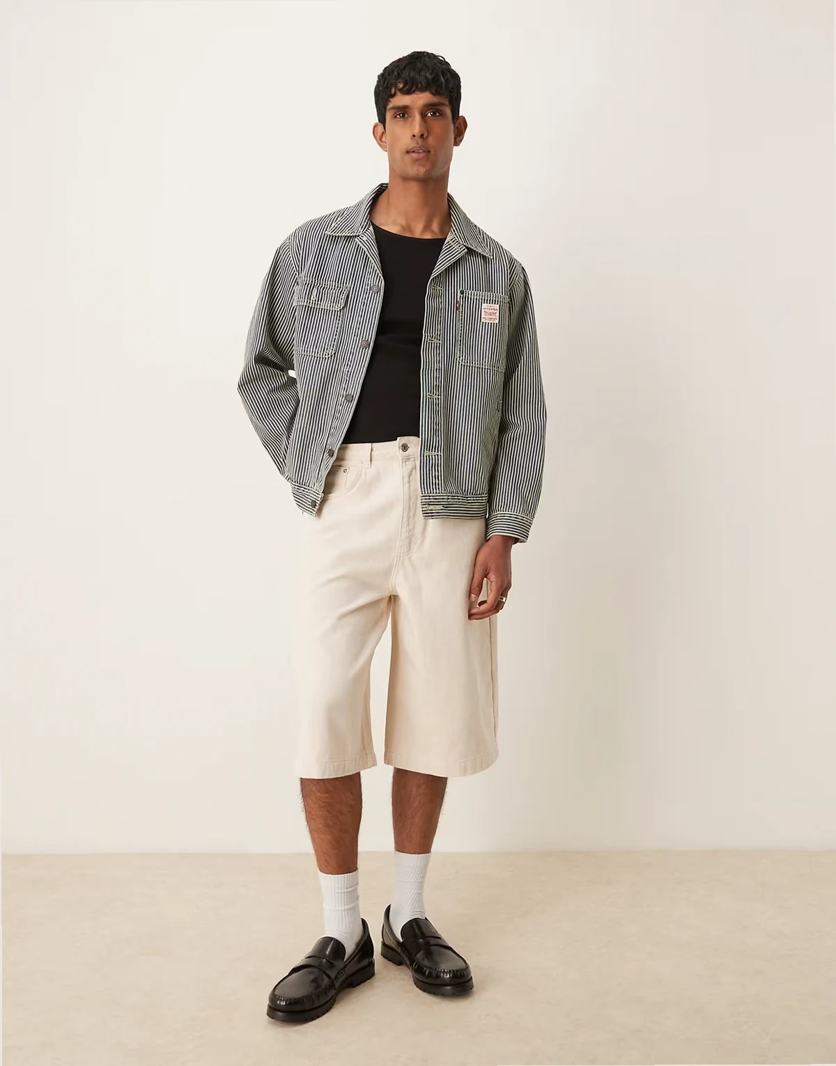 – Denim-Jorts in Beige mit Oversize-Schnitt