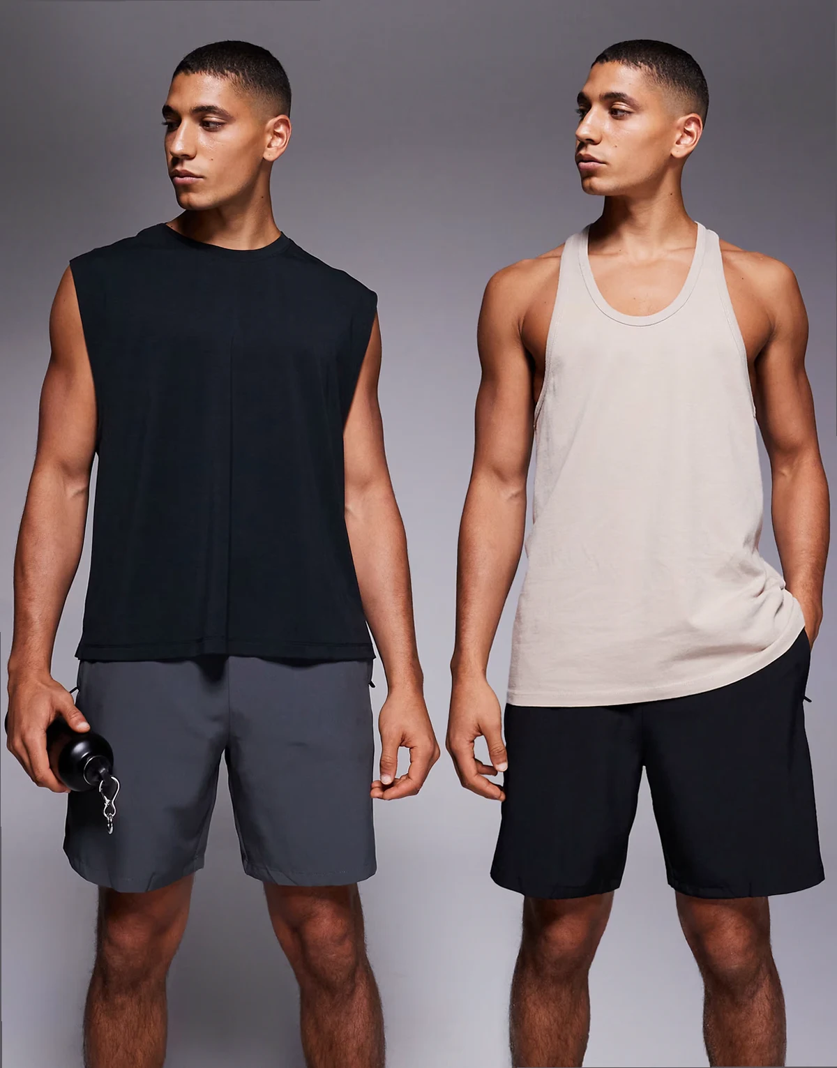 Icon 7 inch quick dry training shorts with zip pockets 2 pack in black and charcoal