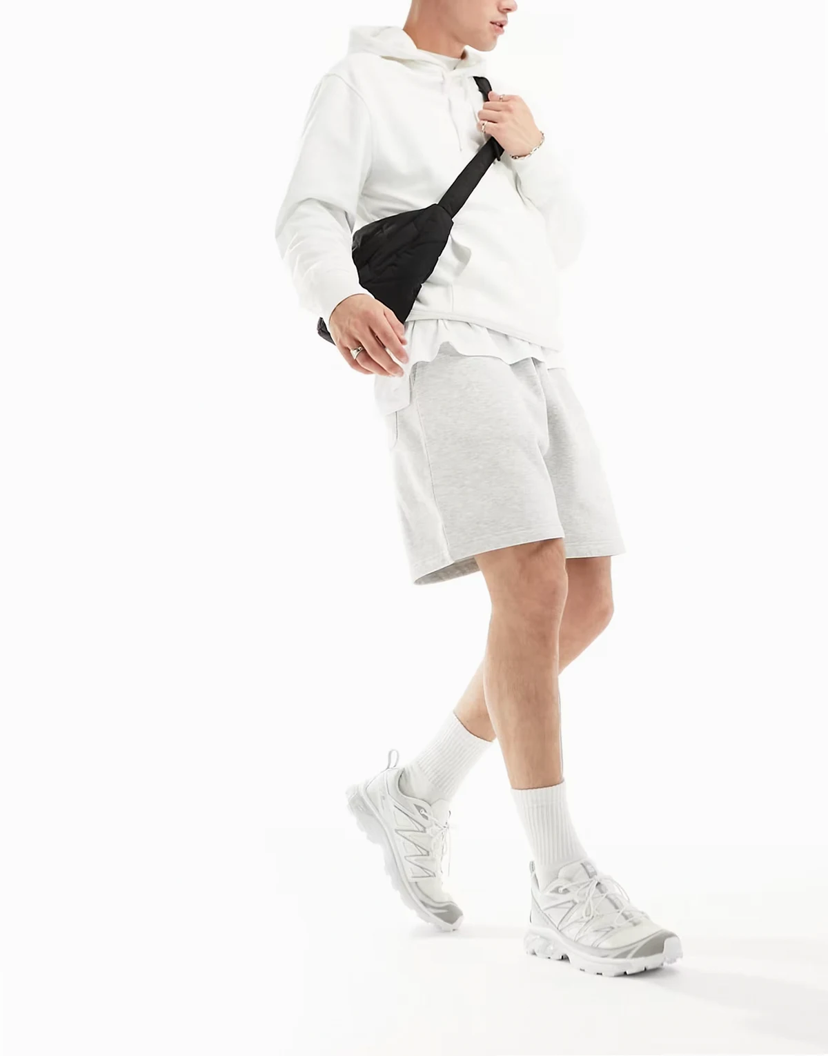 – Jersey-Shorts in meliertem Grau