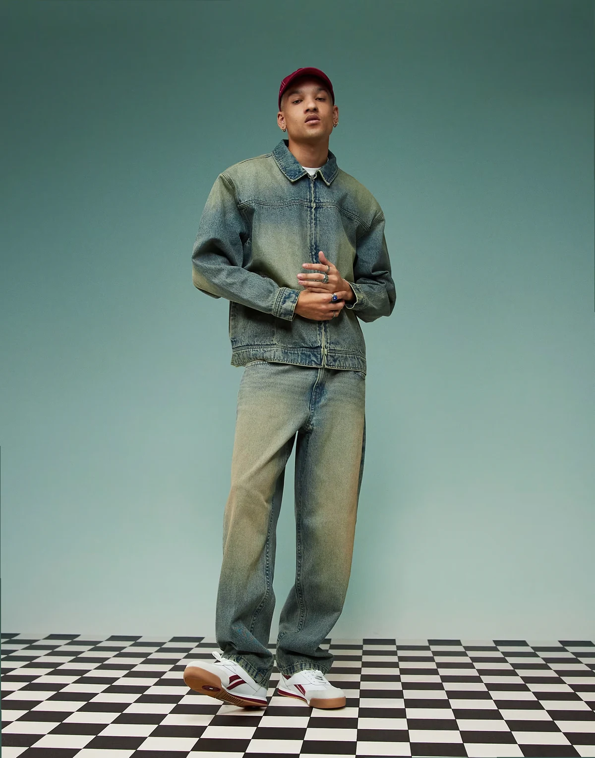 baggy jeans with tint in mid wash blue