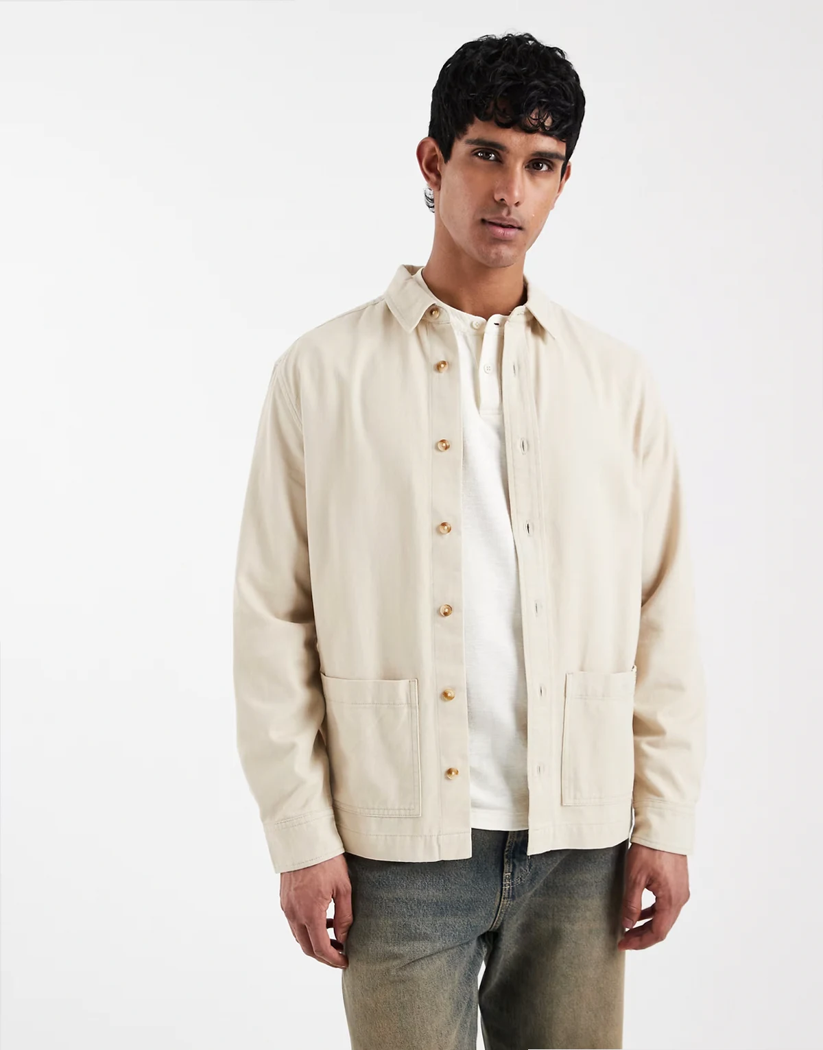 – Hemdjacke in Beige mit Workwear-Aufnähern