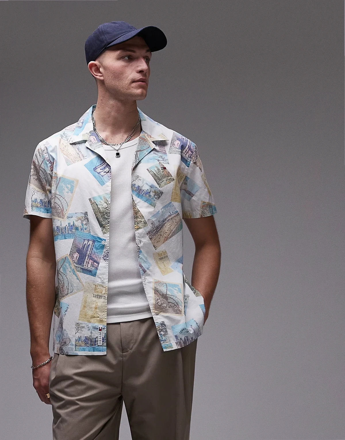 – Popeline-Freizeithemd mit bunten Postkarten-Prints