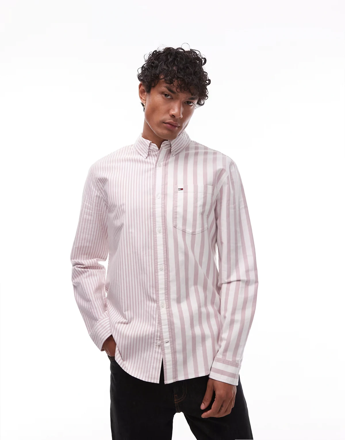 – Langärmliges Hemd in Weiß mit Streifen-Mix