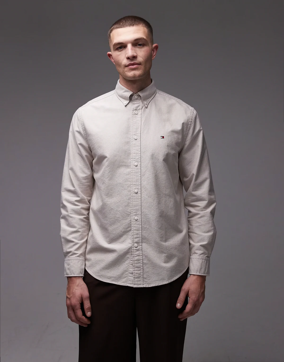 – Heritage – Beżowa koszula oxford z długimi rękawami