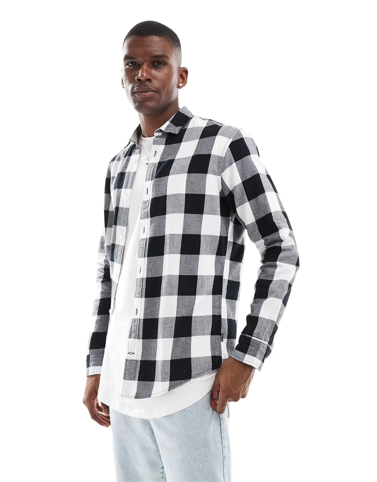 Essentials flannel buffalo check shirt in black & white