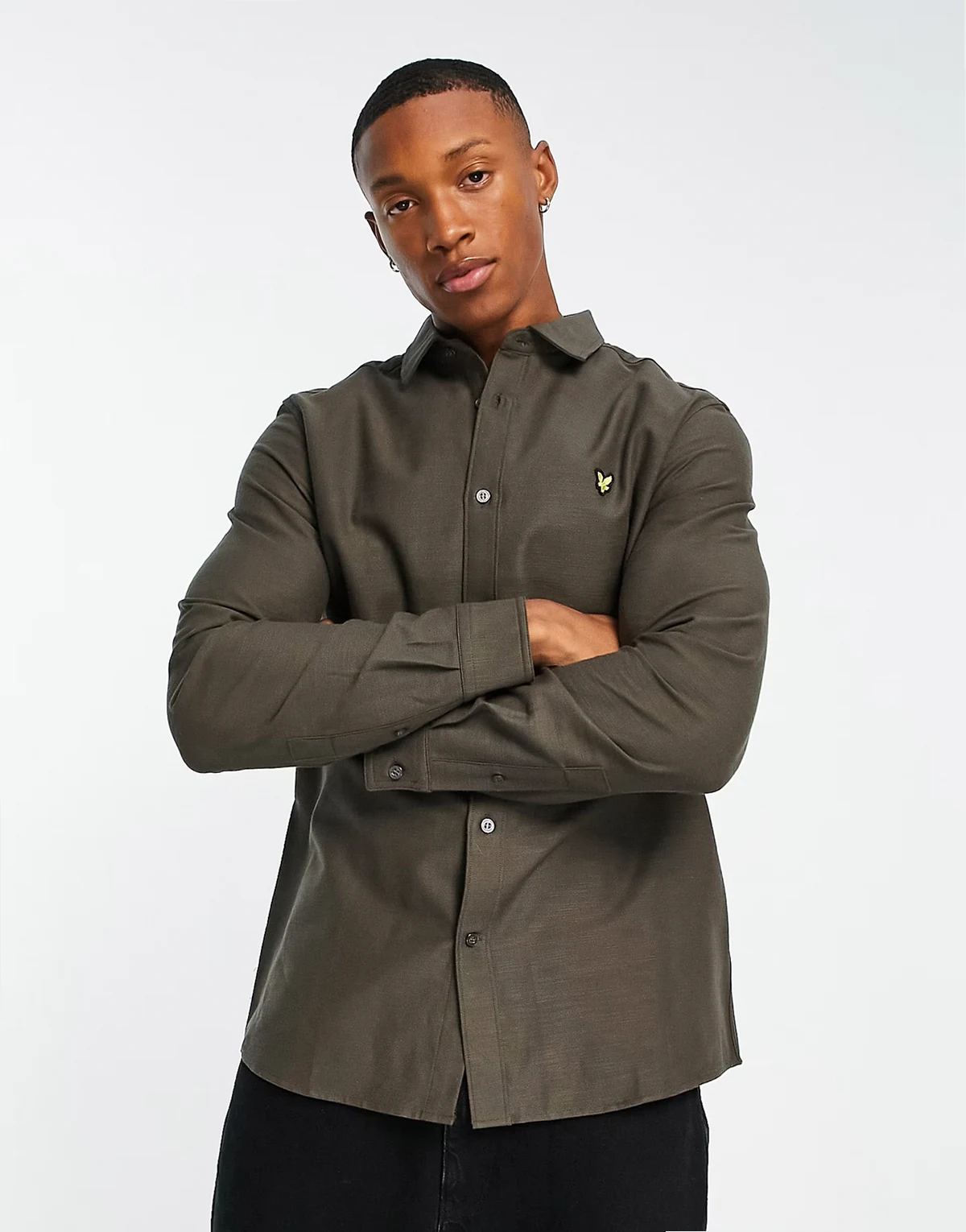 Vintage chunky slub long sleeve shirt in form green