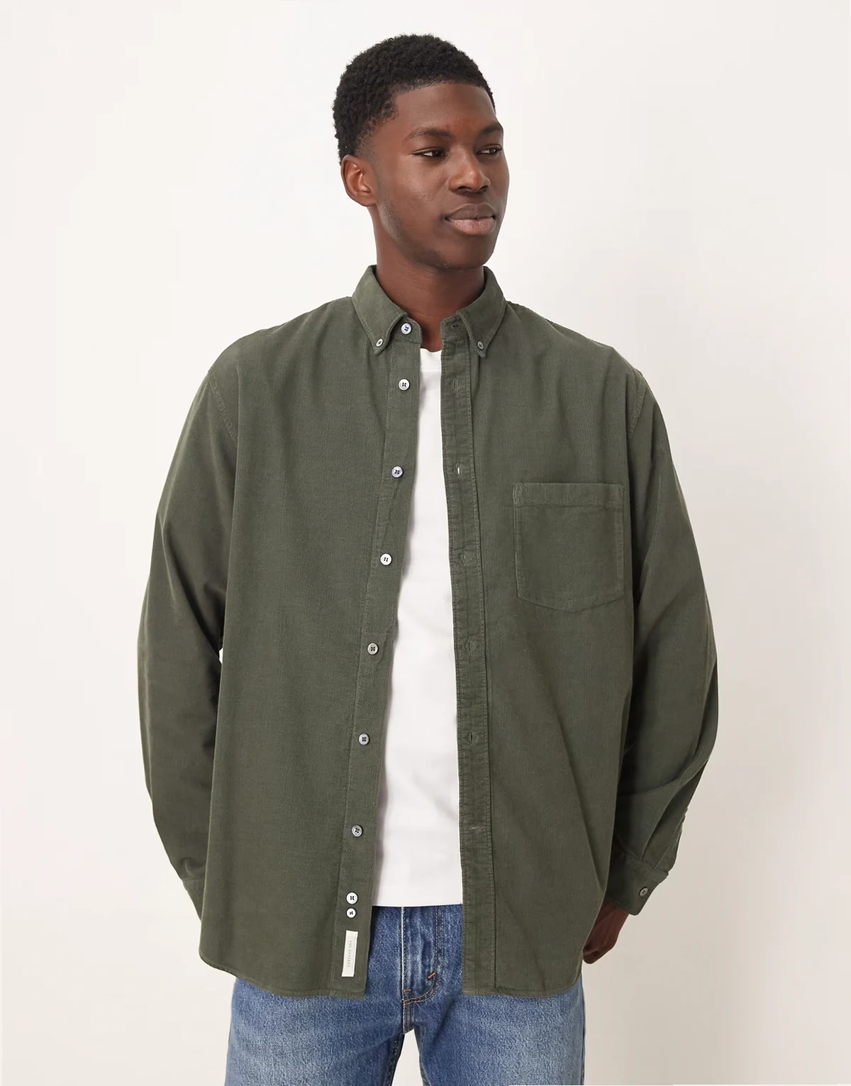 corduroy shirt with button down collar in khaki