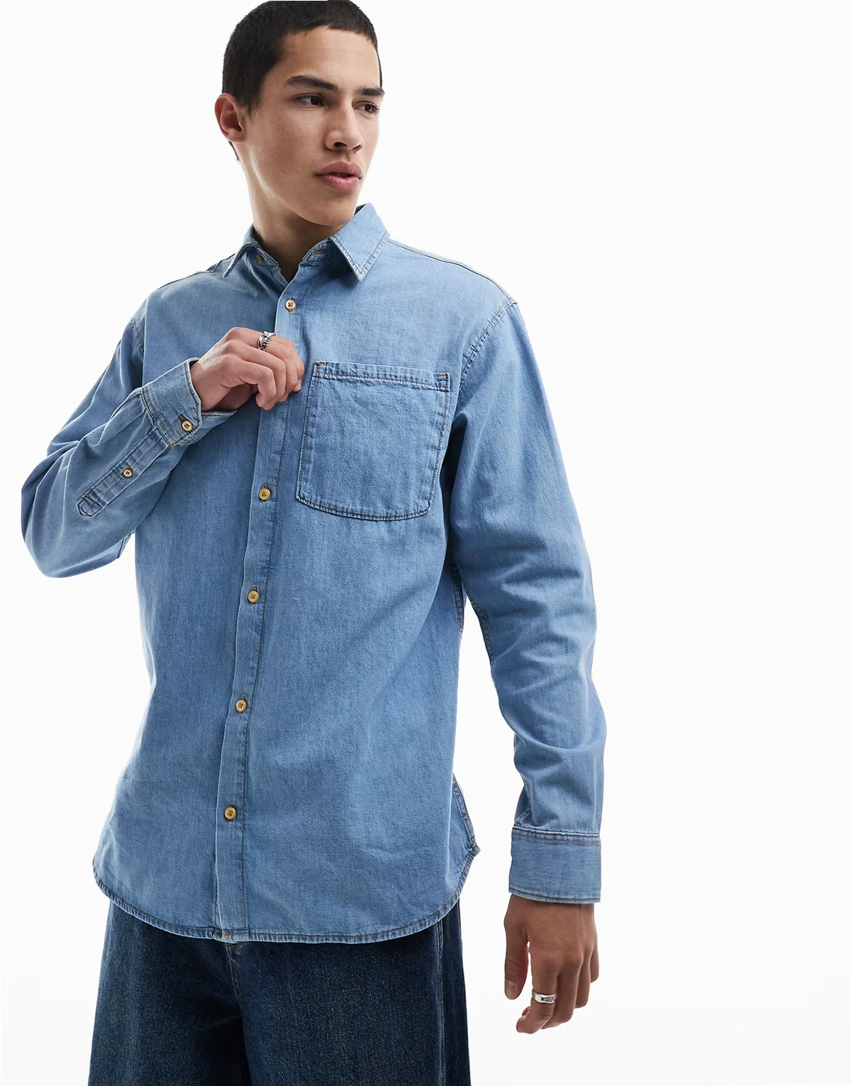 long sleeve denim shirt in light blue
