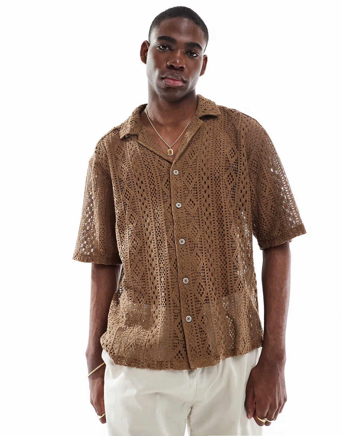 lace shirt in brown