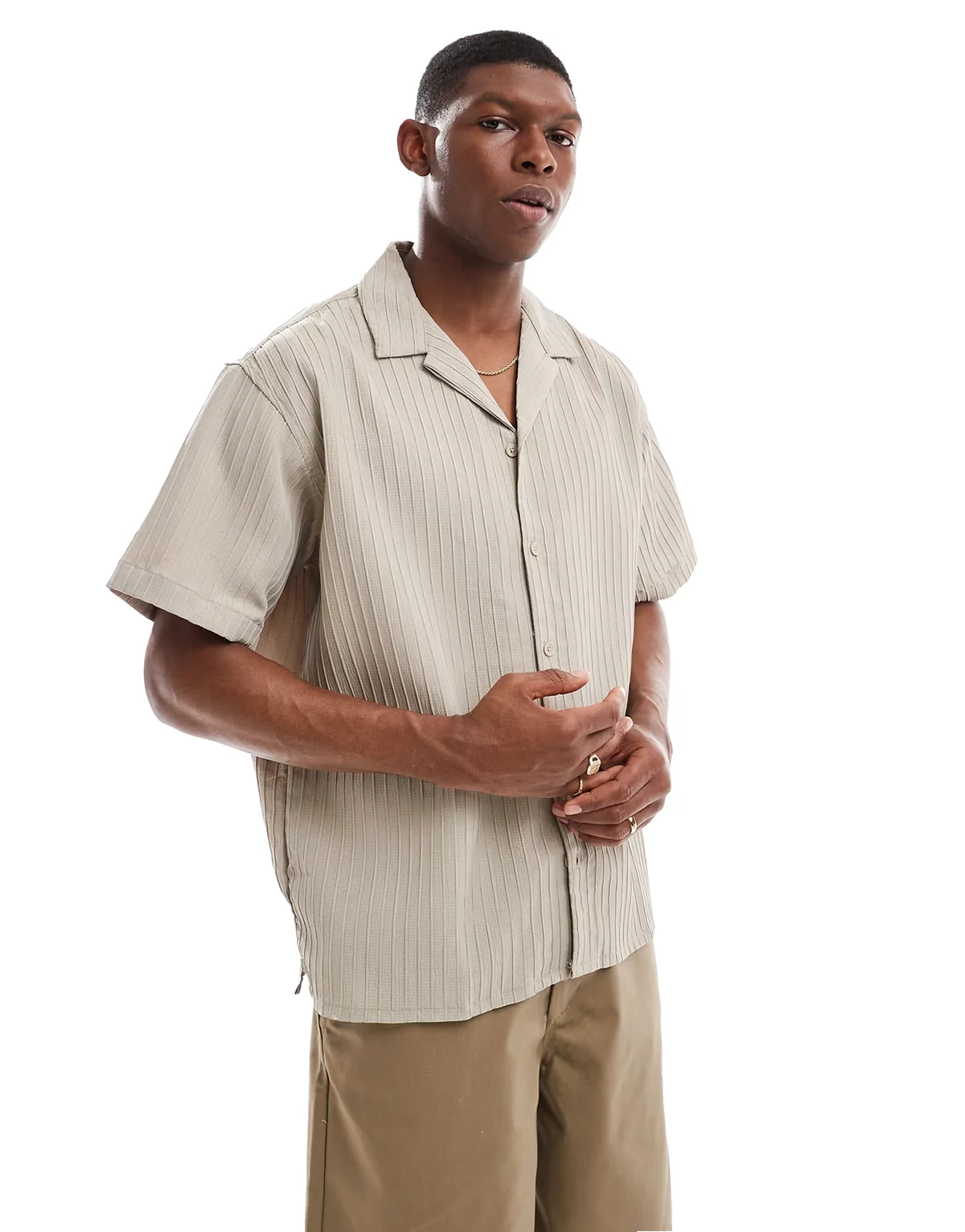 short sleeve resort shirt in tan