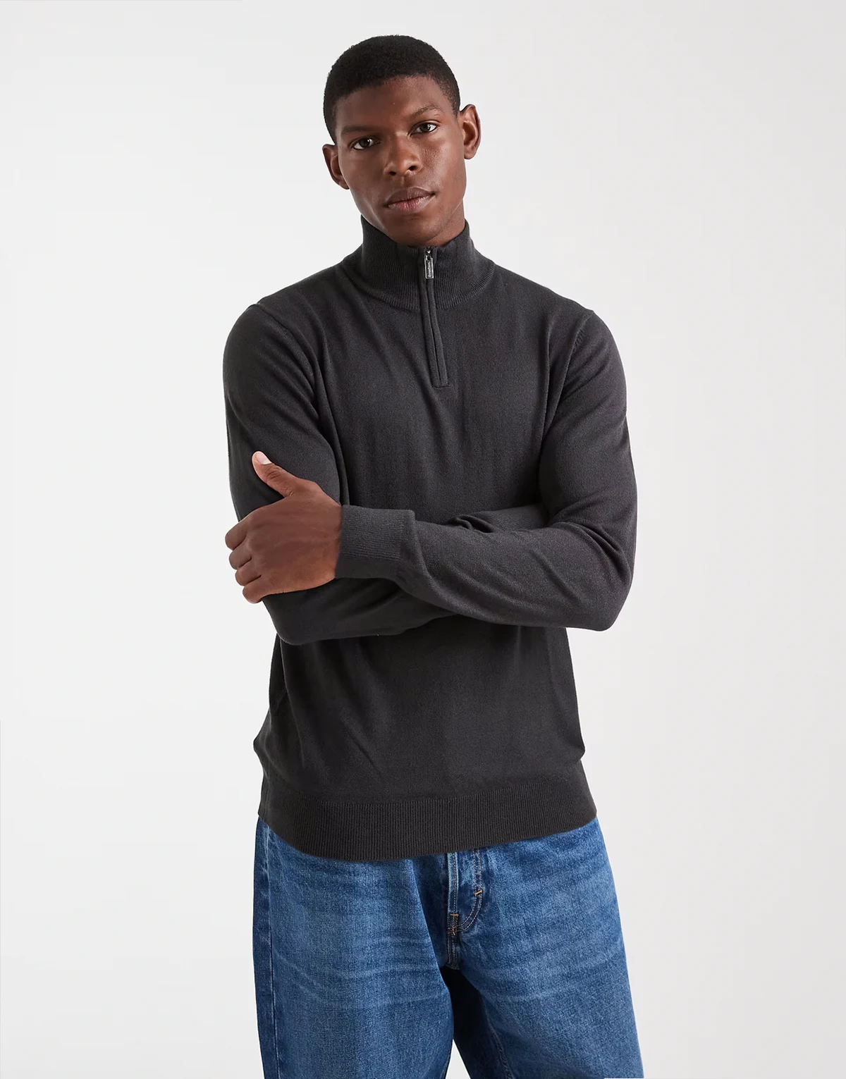 1/4 zip sweater in charcoal gray