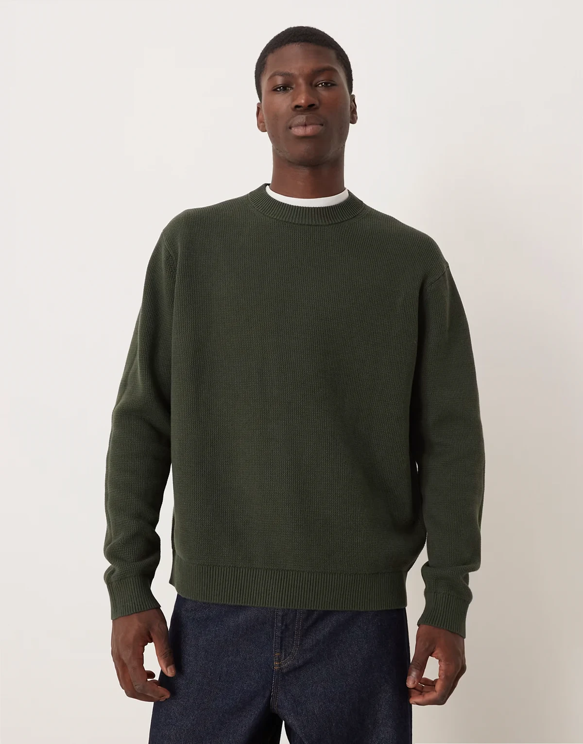 – Kastiger Strickpullover aus 100% Baumwolle in Dunkelgrün