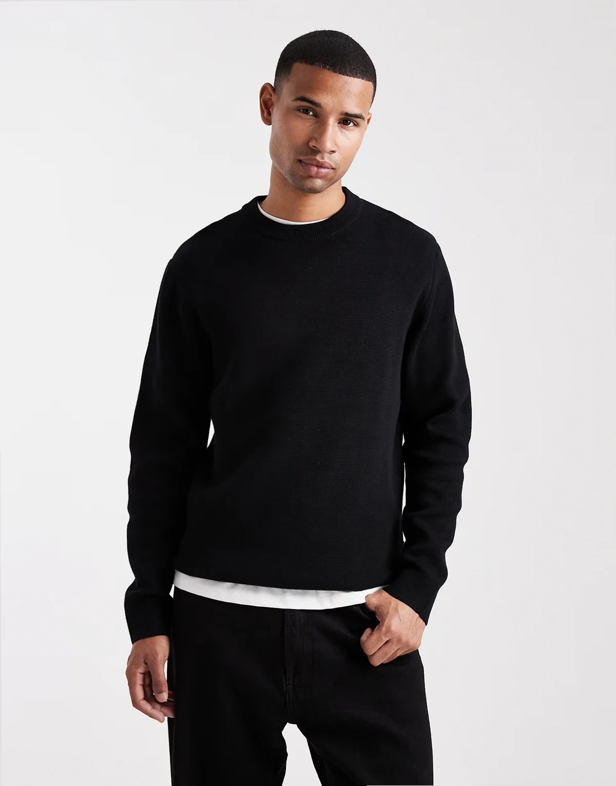 premium knit crew neck sweater in black