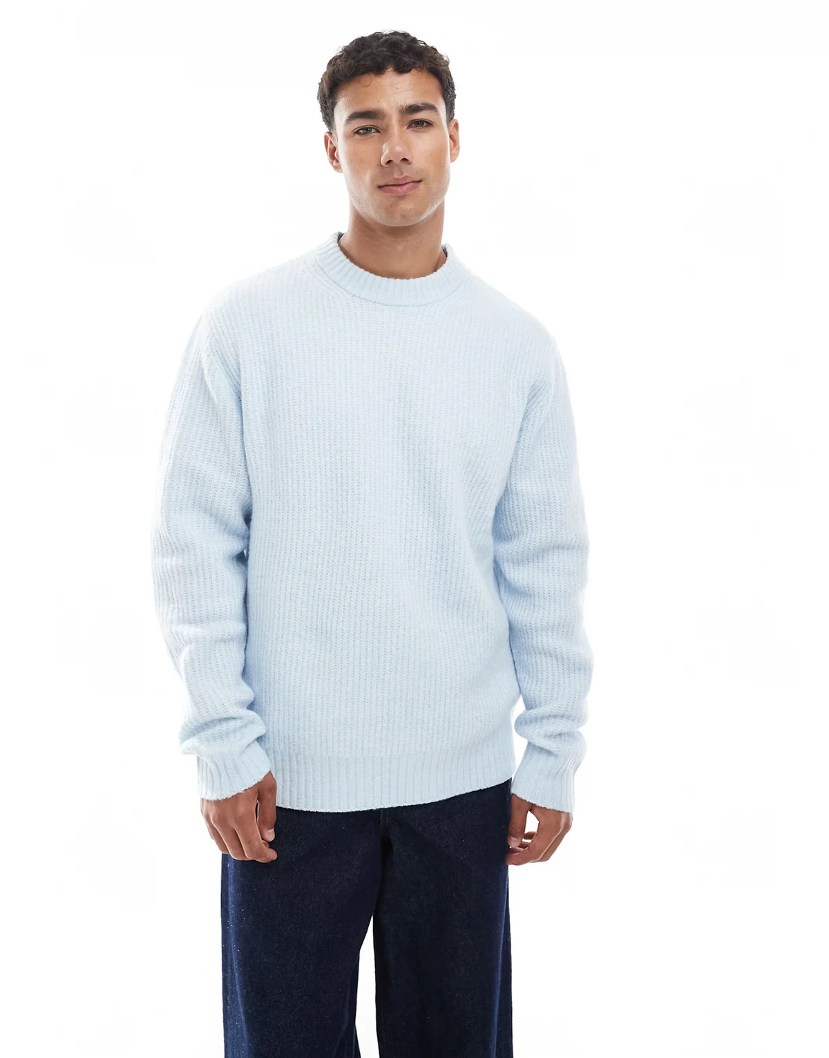 oversize thick rib knit sweater in light blue