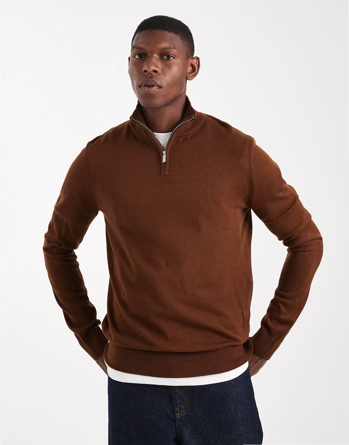 quarter zip sweater in brown