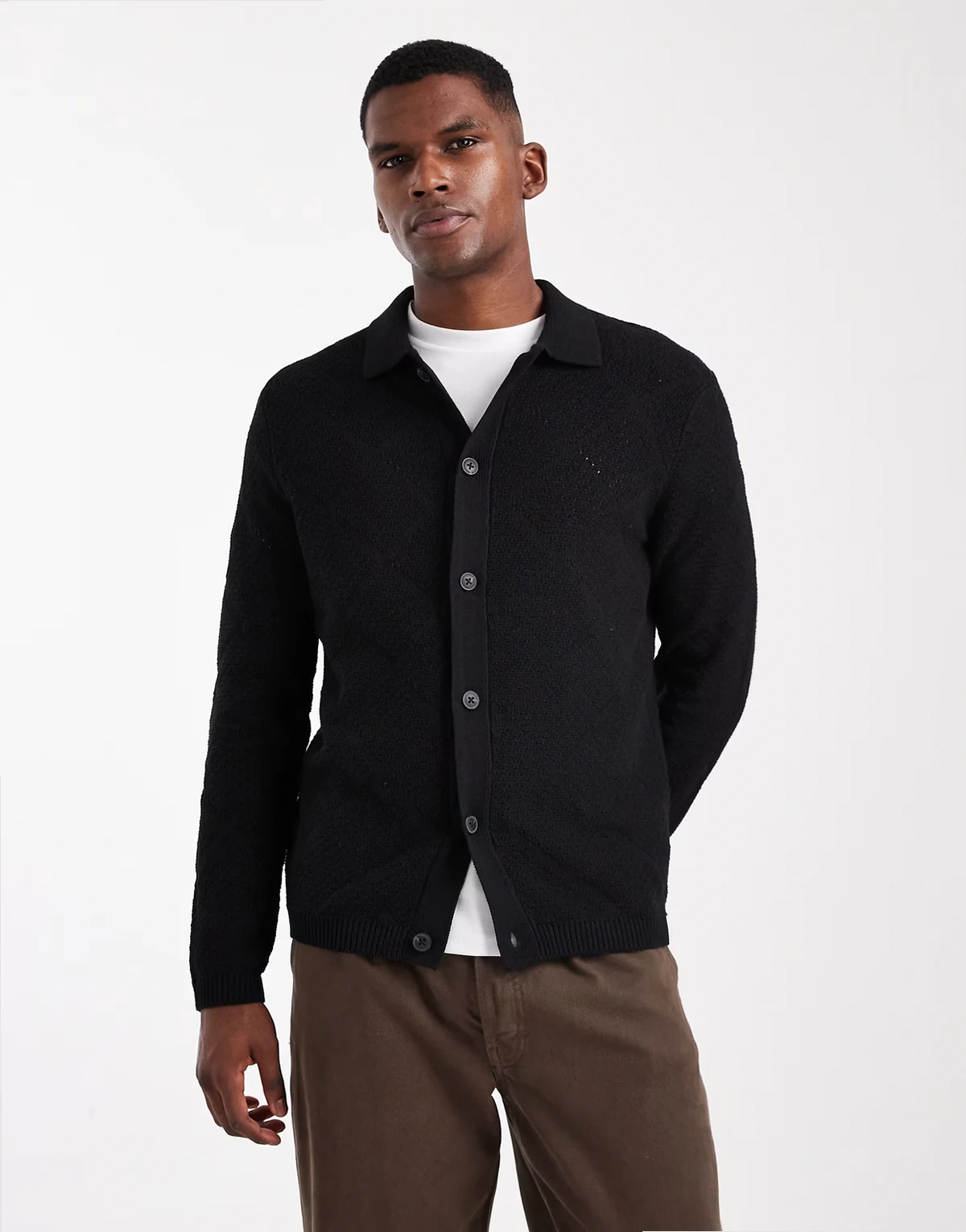 diamond textured cardigan in black