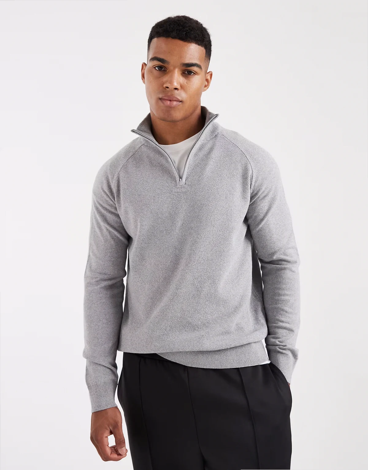 1/4 zip knit sweater in heather gray