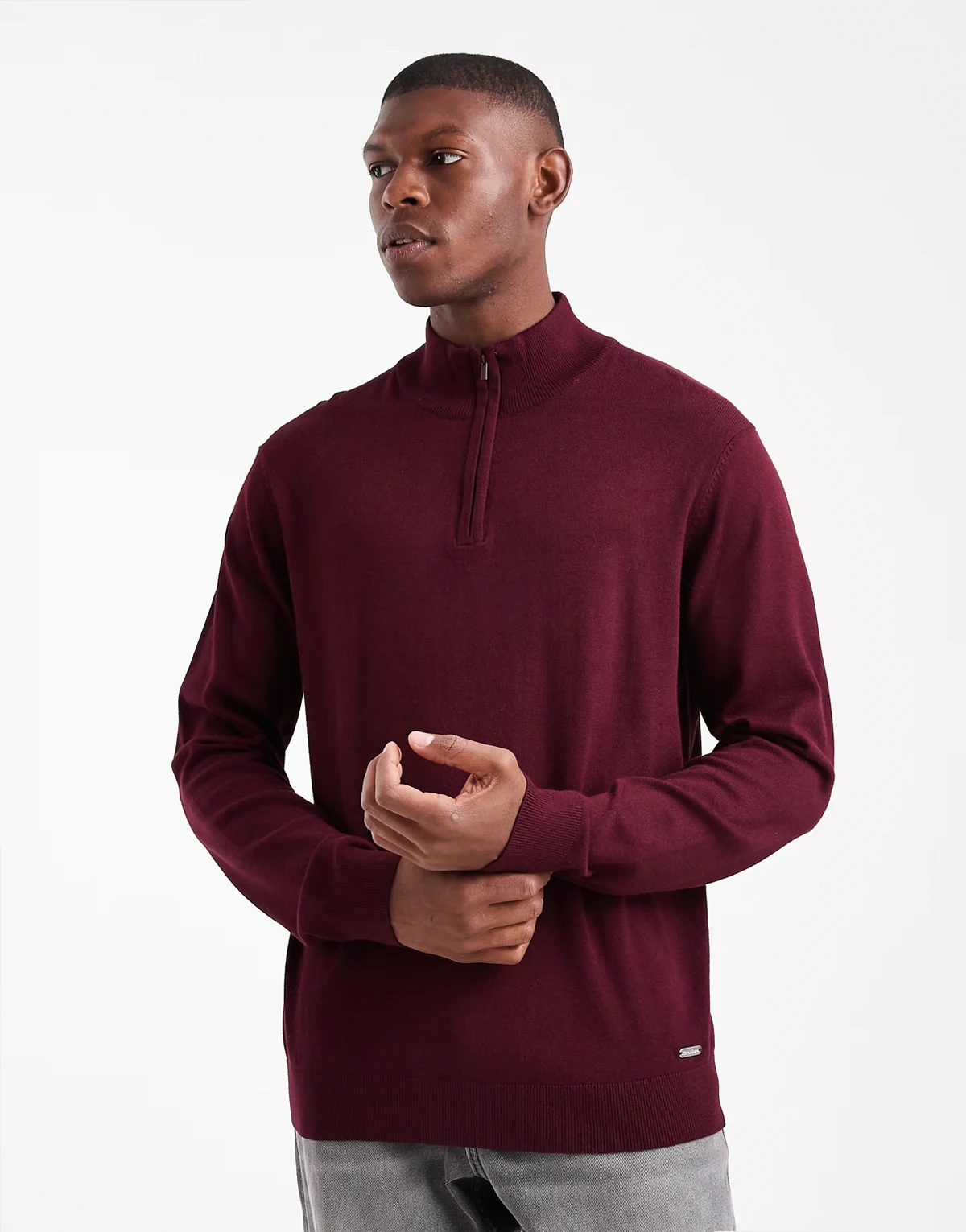 1/4 zip knit sweater in burgundy