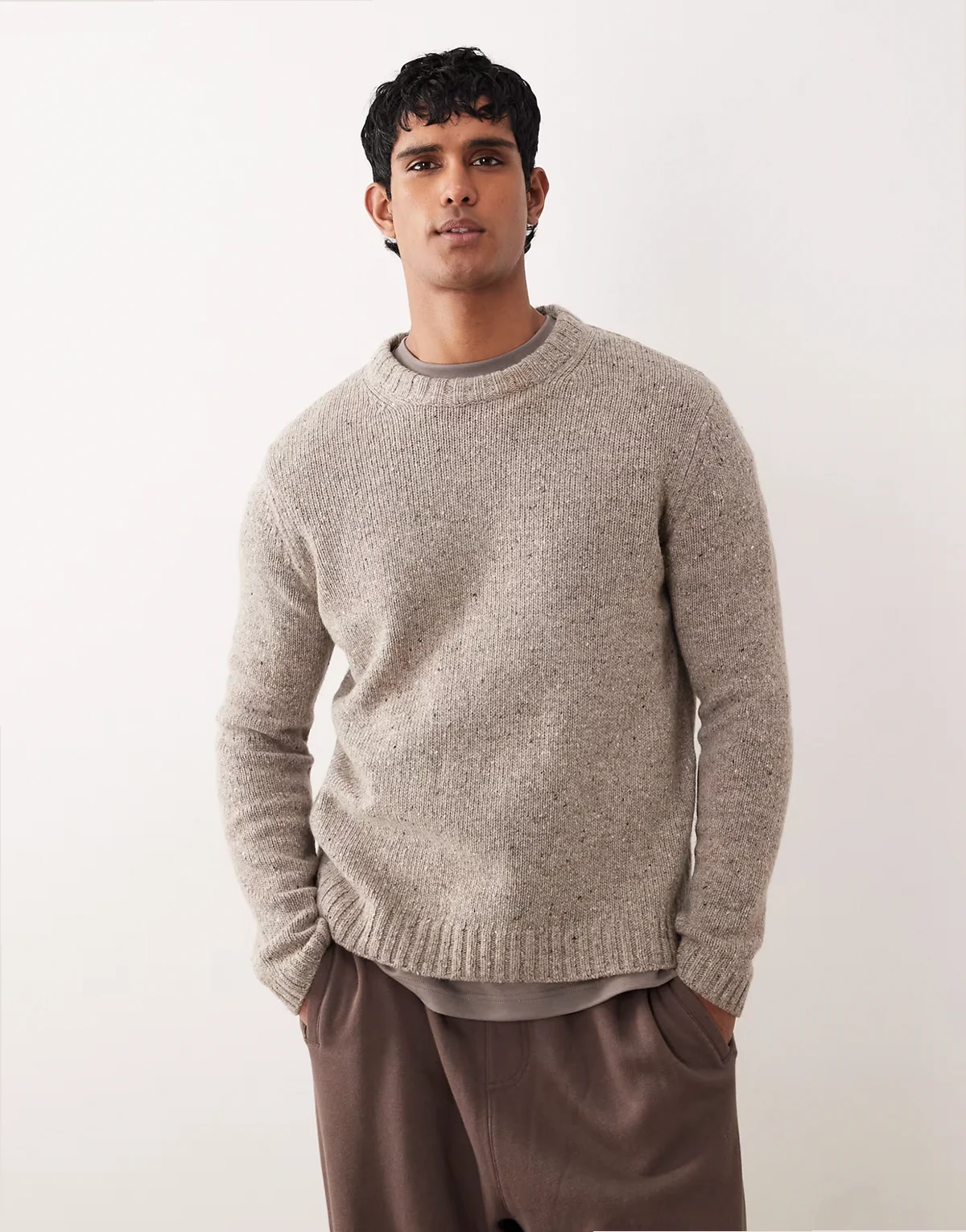 wool/alpaca blend crew neck relaxed fit sweater in beige