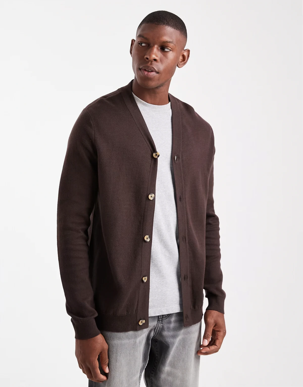 knit cardigan in brown