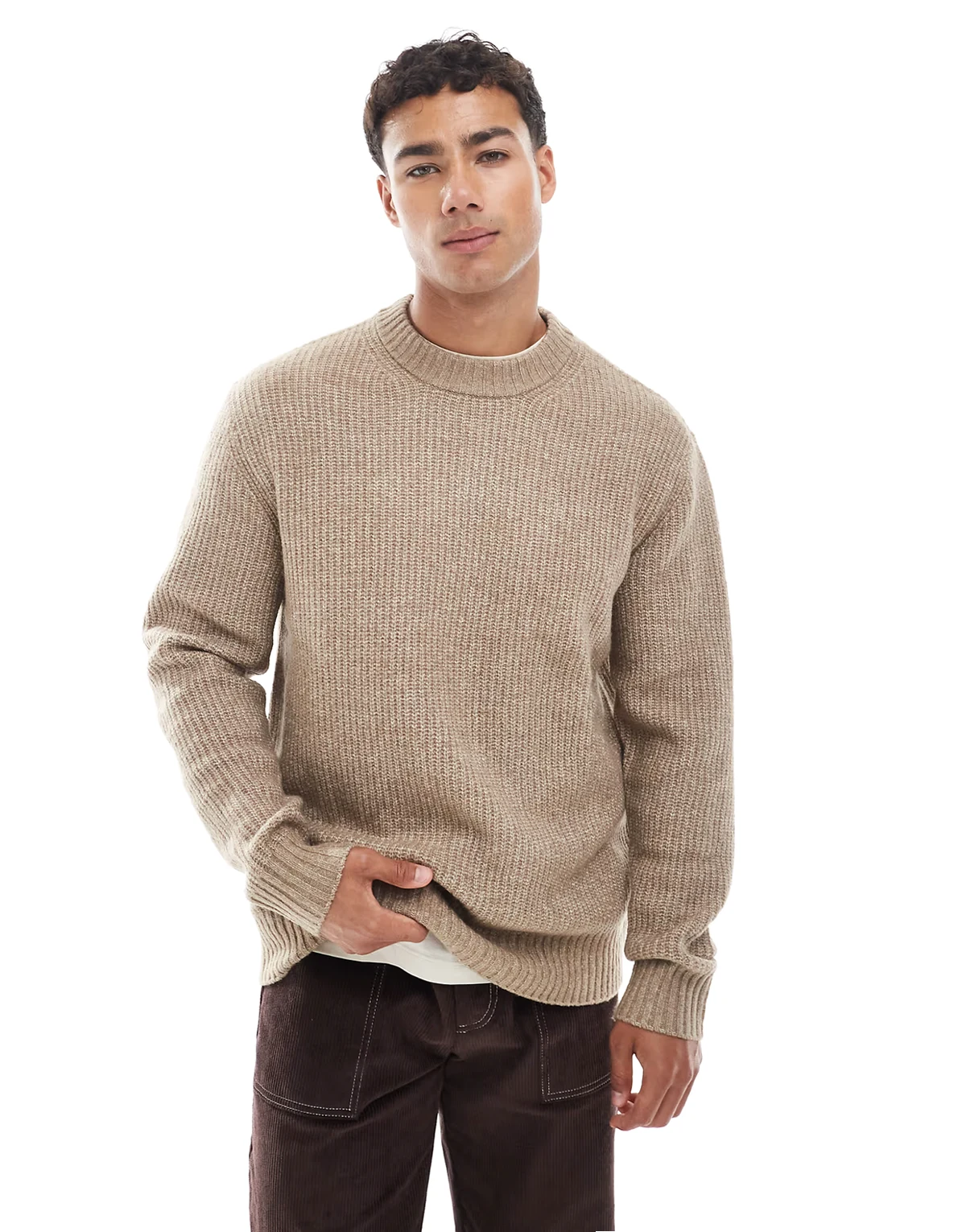 – Oversize-Pullover in Beige mit dicker Rippenstruktur