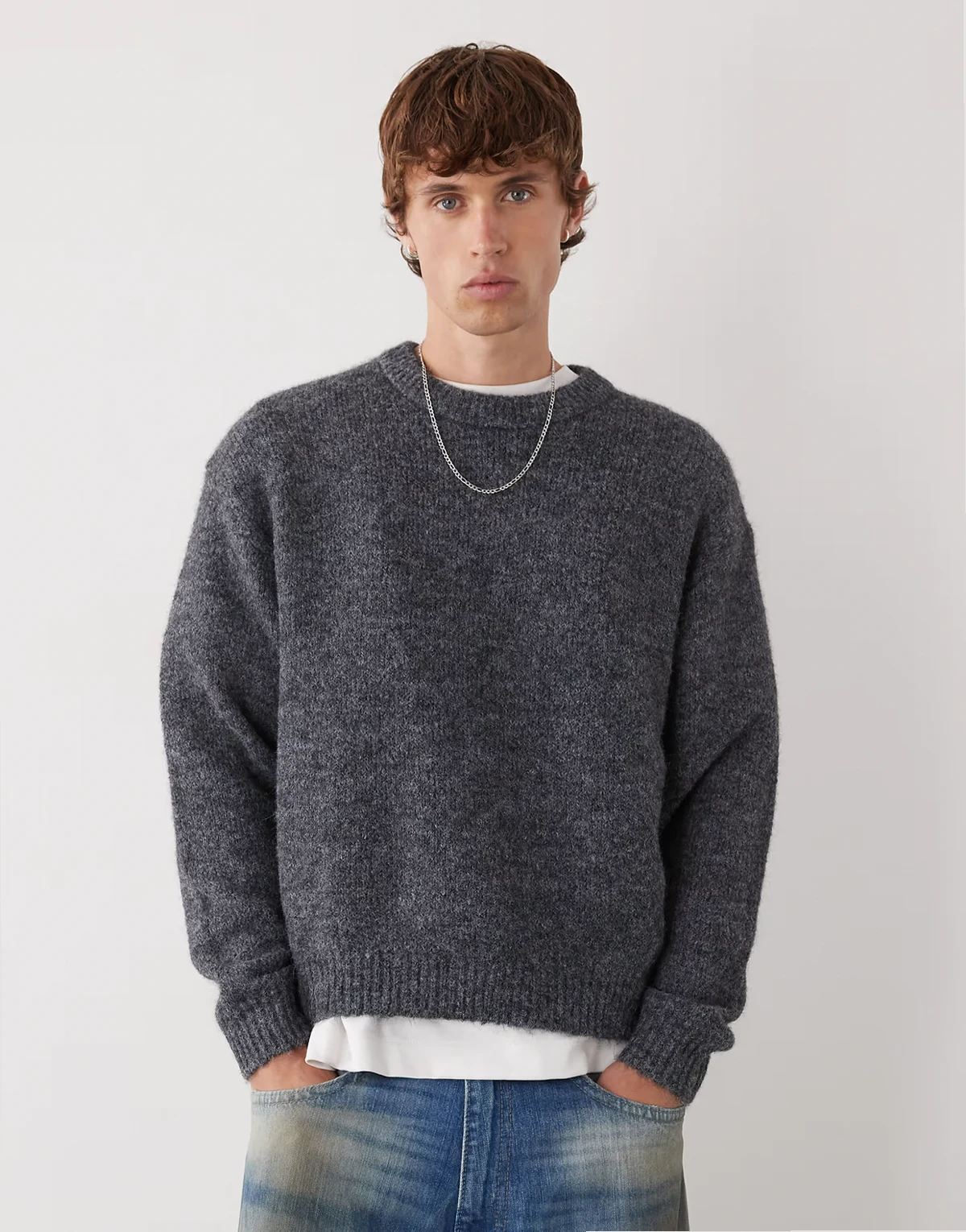 – Pullover aus Wollmix in meliertem Dunkelgrau