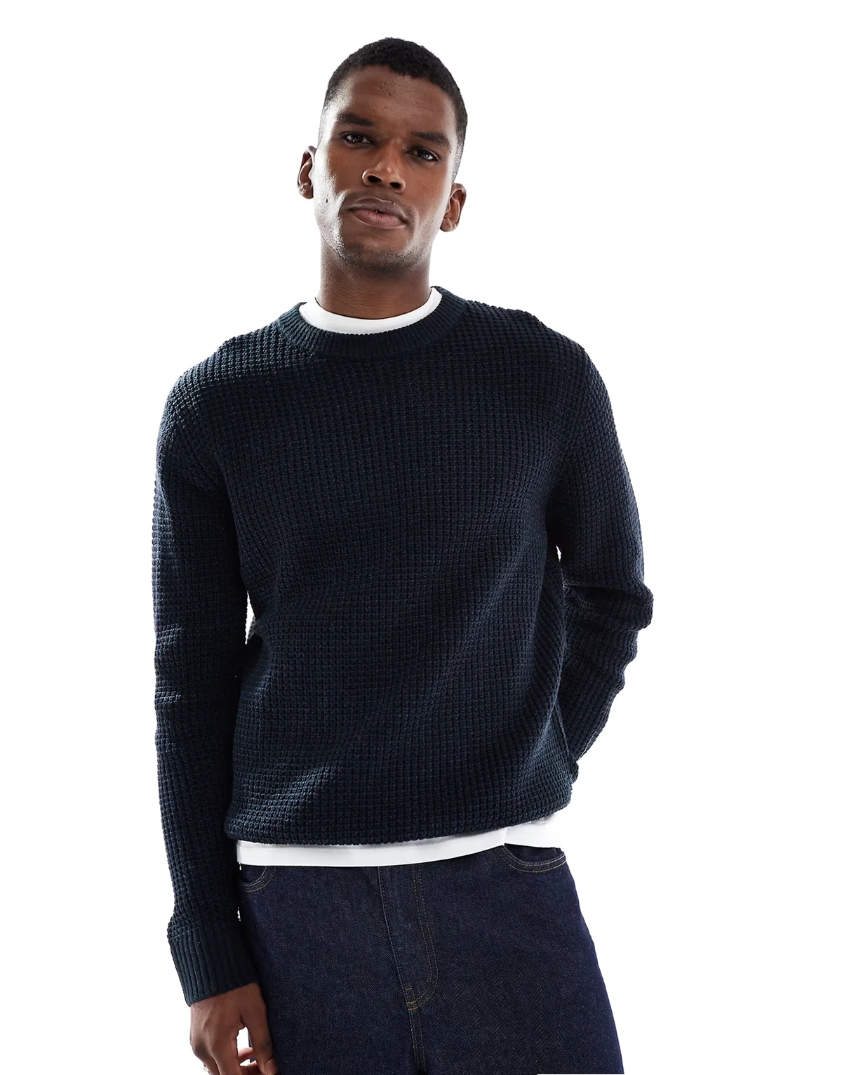 – Pullover in Marineblau in gesprenkelter Optik