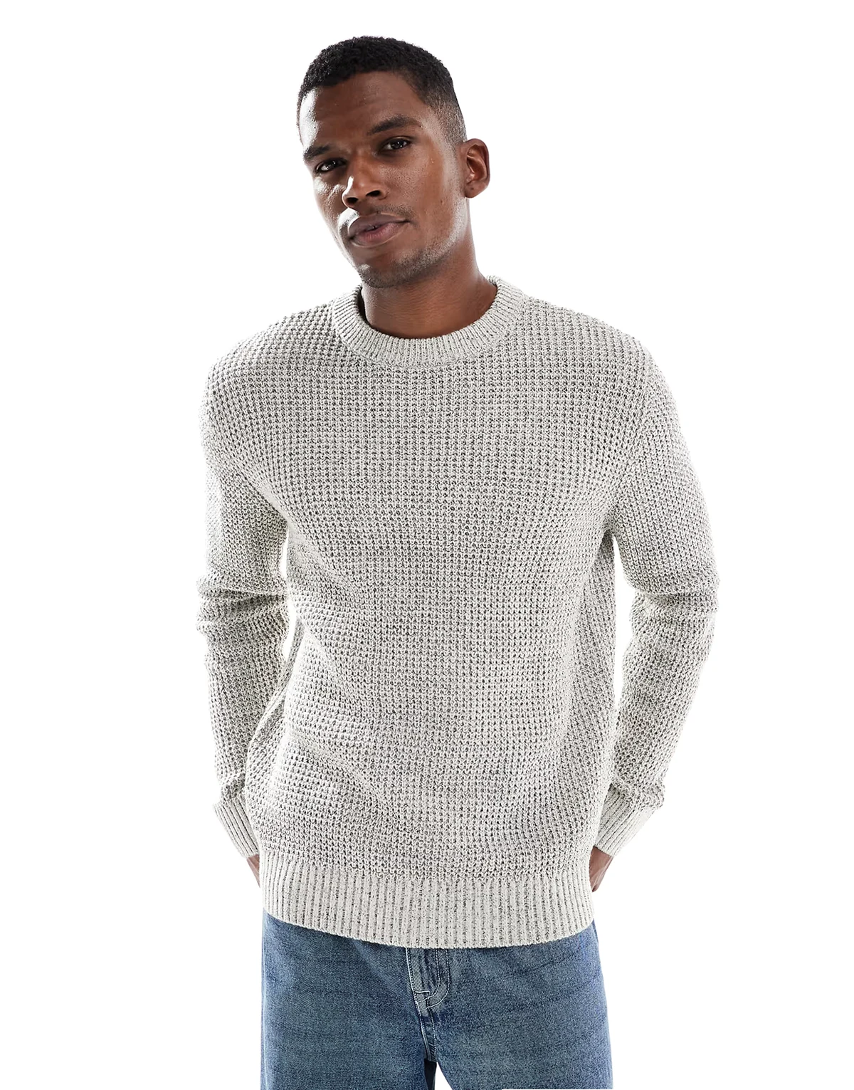 – Strickpullover mit Waffelstruktur aus Garn in zwei Cremetönen