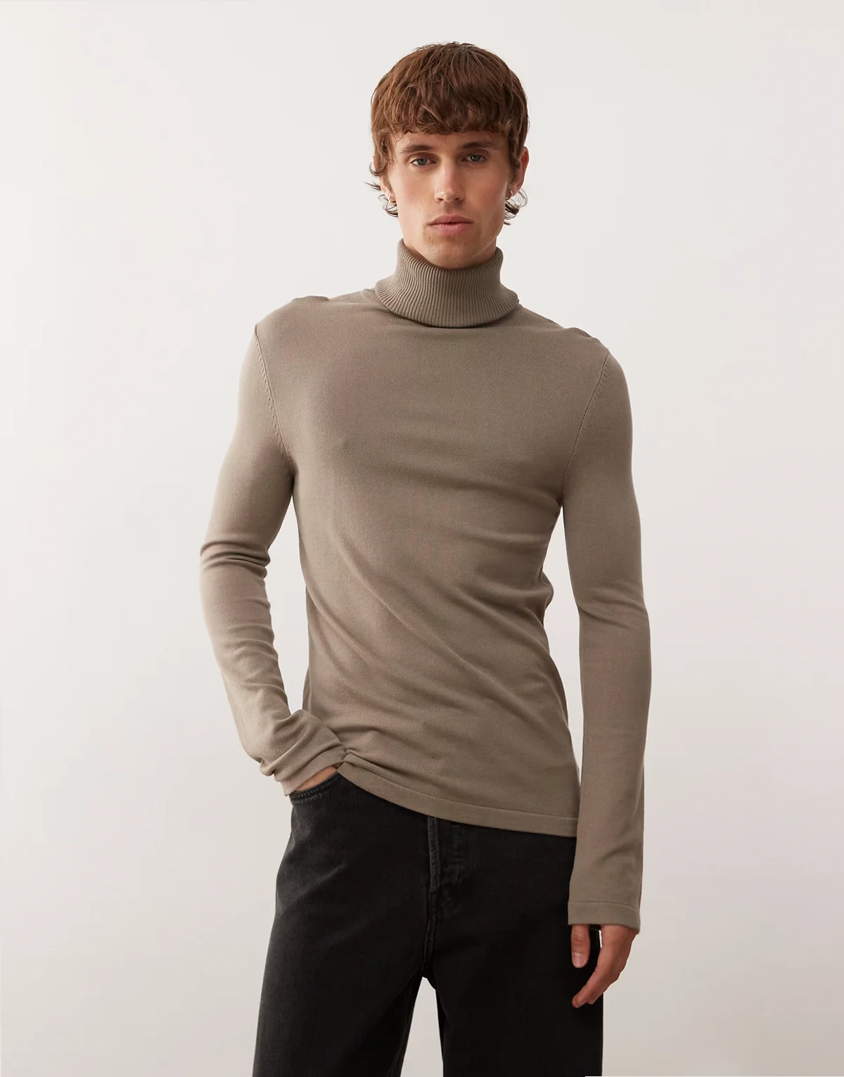 soft knitted roll neck in khaki