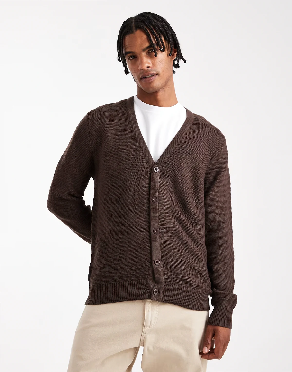 knit button down cardigan in chocolate brown