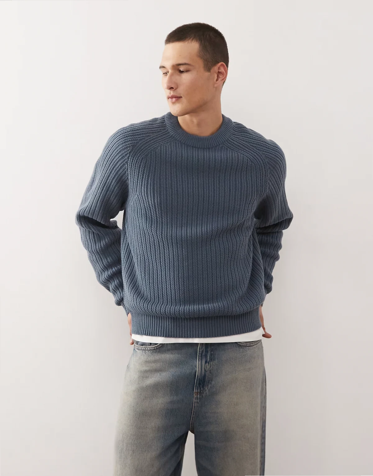 knit sweater in blue