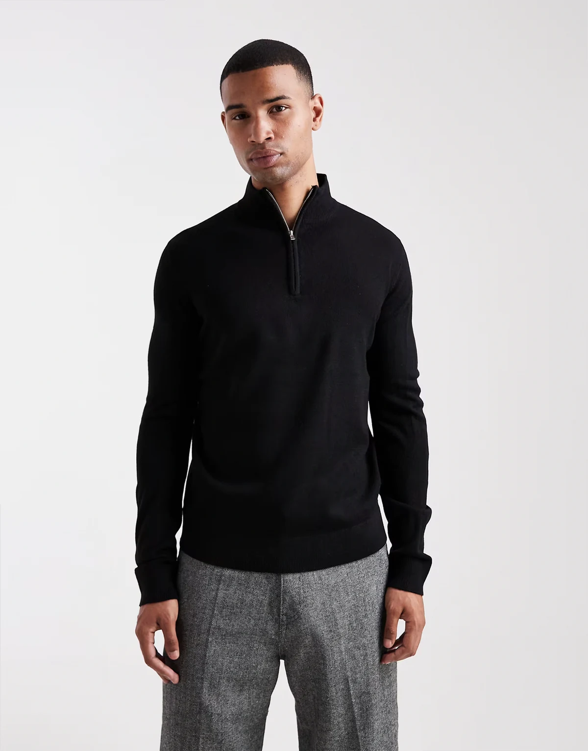 fine knit quarter zip sweater in black