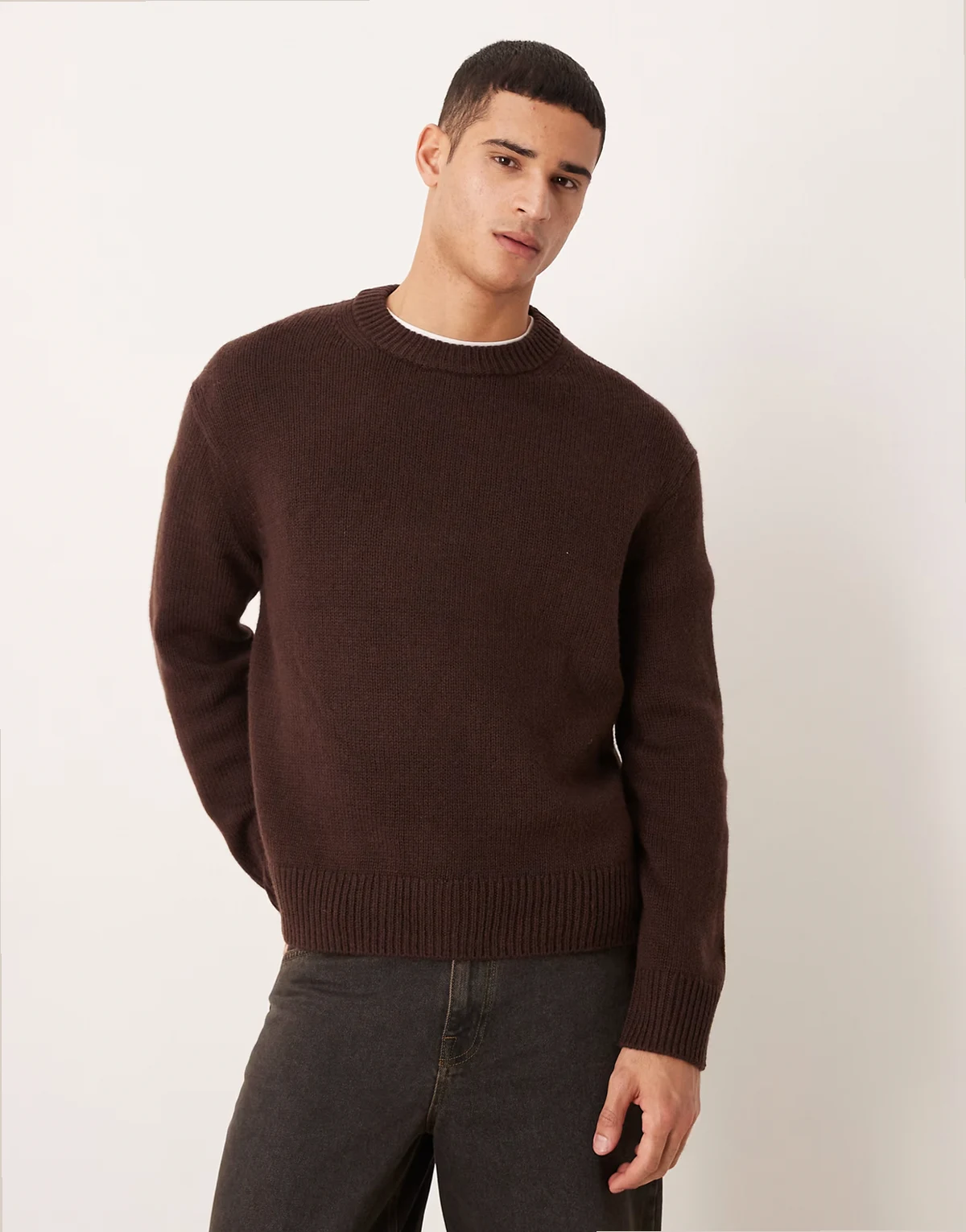 oversized wool sweater in dark brown