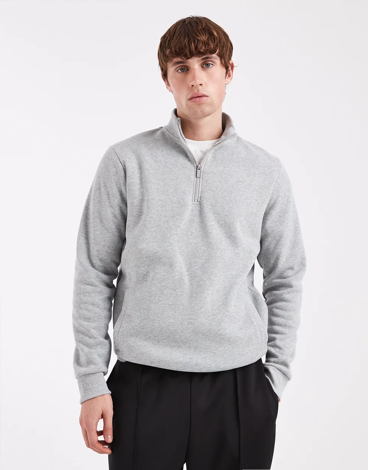 quarter zip funnel neck sweatshirt in heather gray