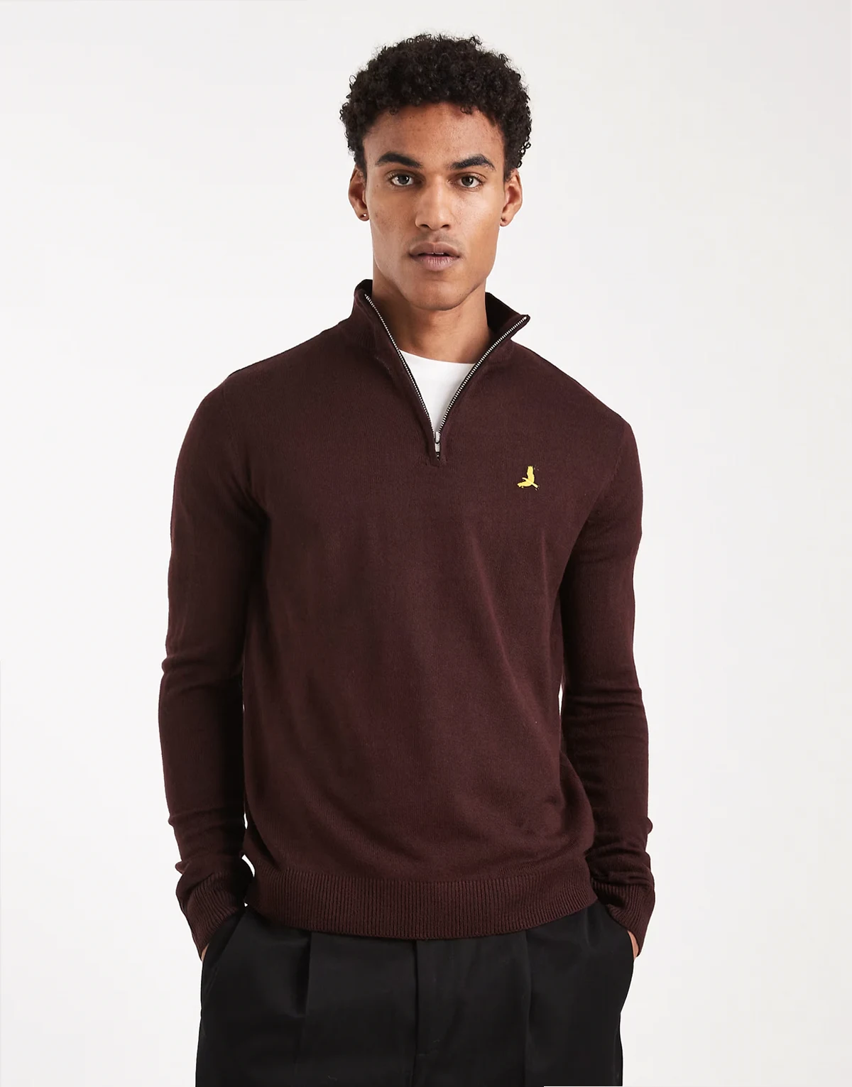 1/4 zip knit sweater in oxblood
