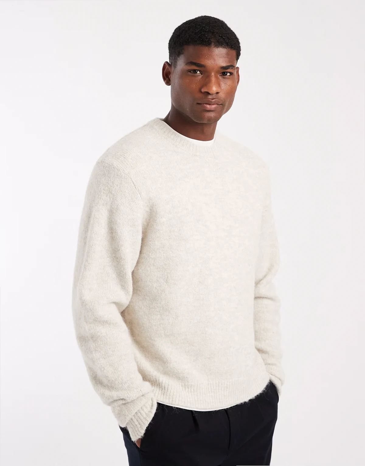 boxy fit crew neck knit in beige