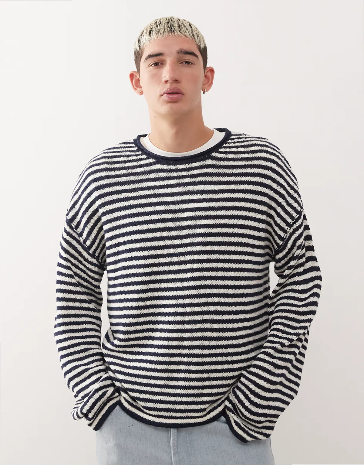 slouchy oversized fine knit sweater in stripes