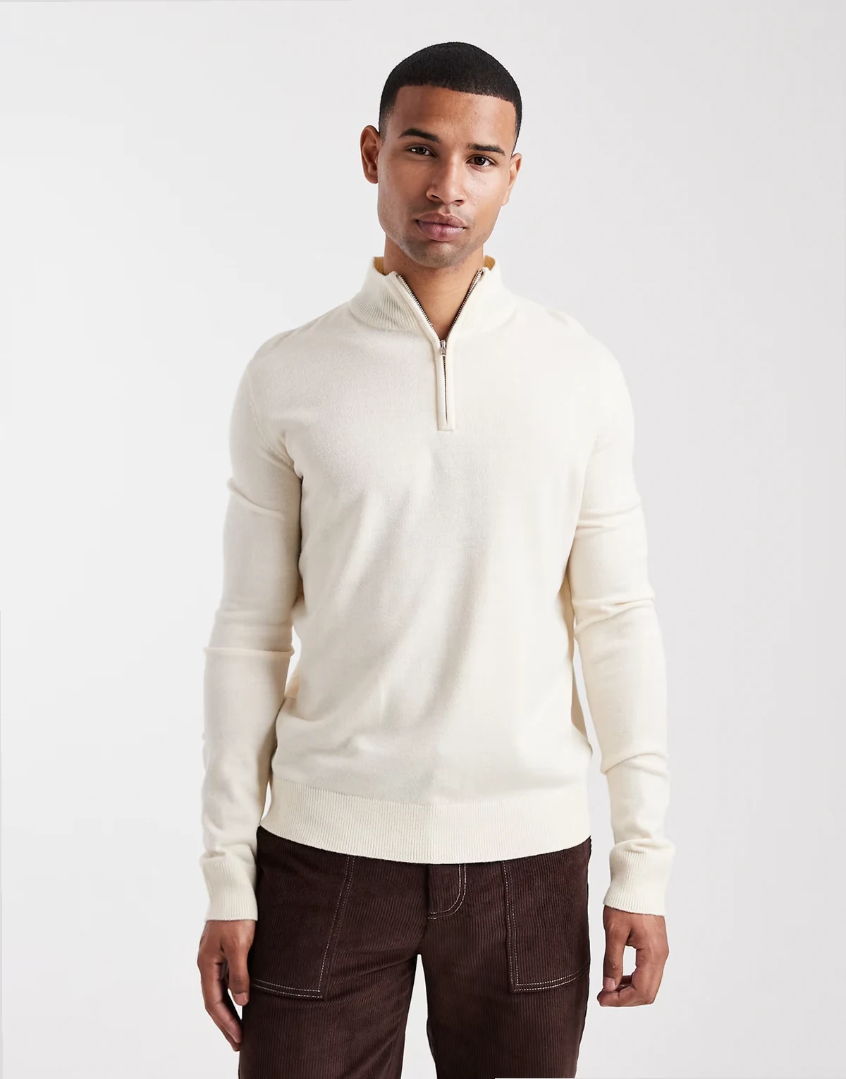 fine knit quarter zip sweater in stone