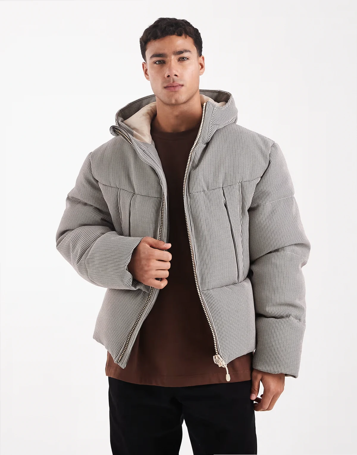 – Wattierte Jacke in Grau mit Hahnentrittmuster