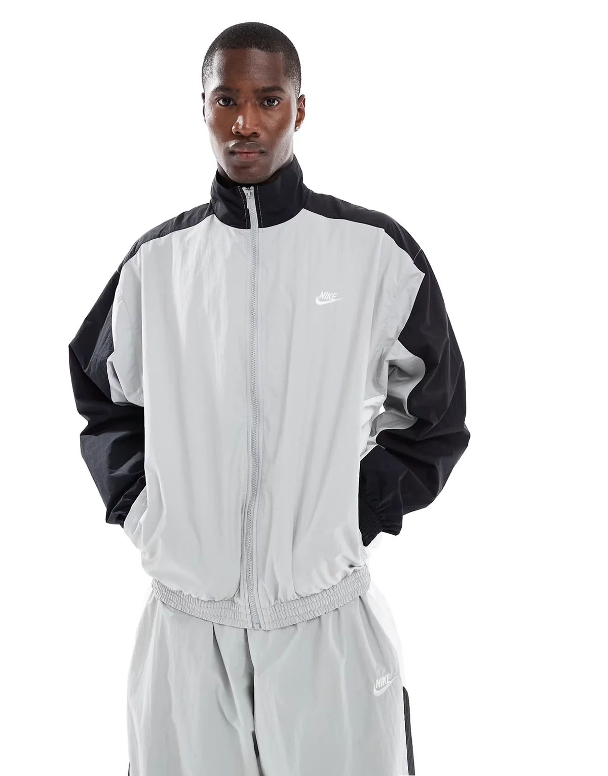 Club woven track jacket in black & gray