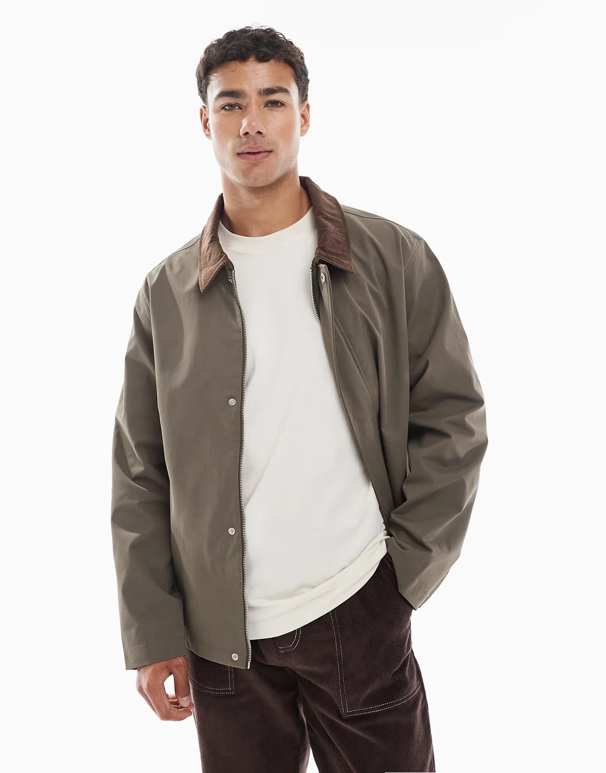 harrington jacket with corduroy collar in tan
