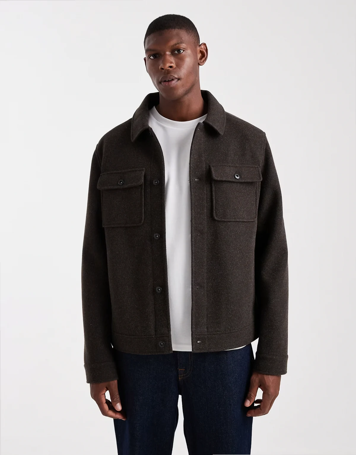 shacket with front pockets in chocolate brown