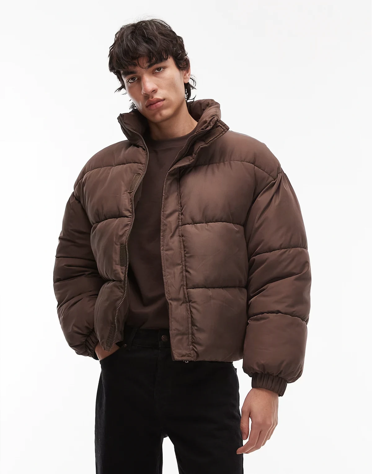 puffer jacket in chocolate brown