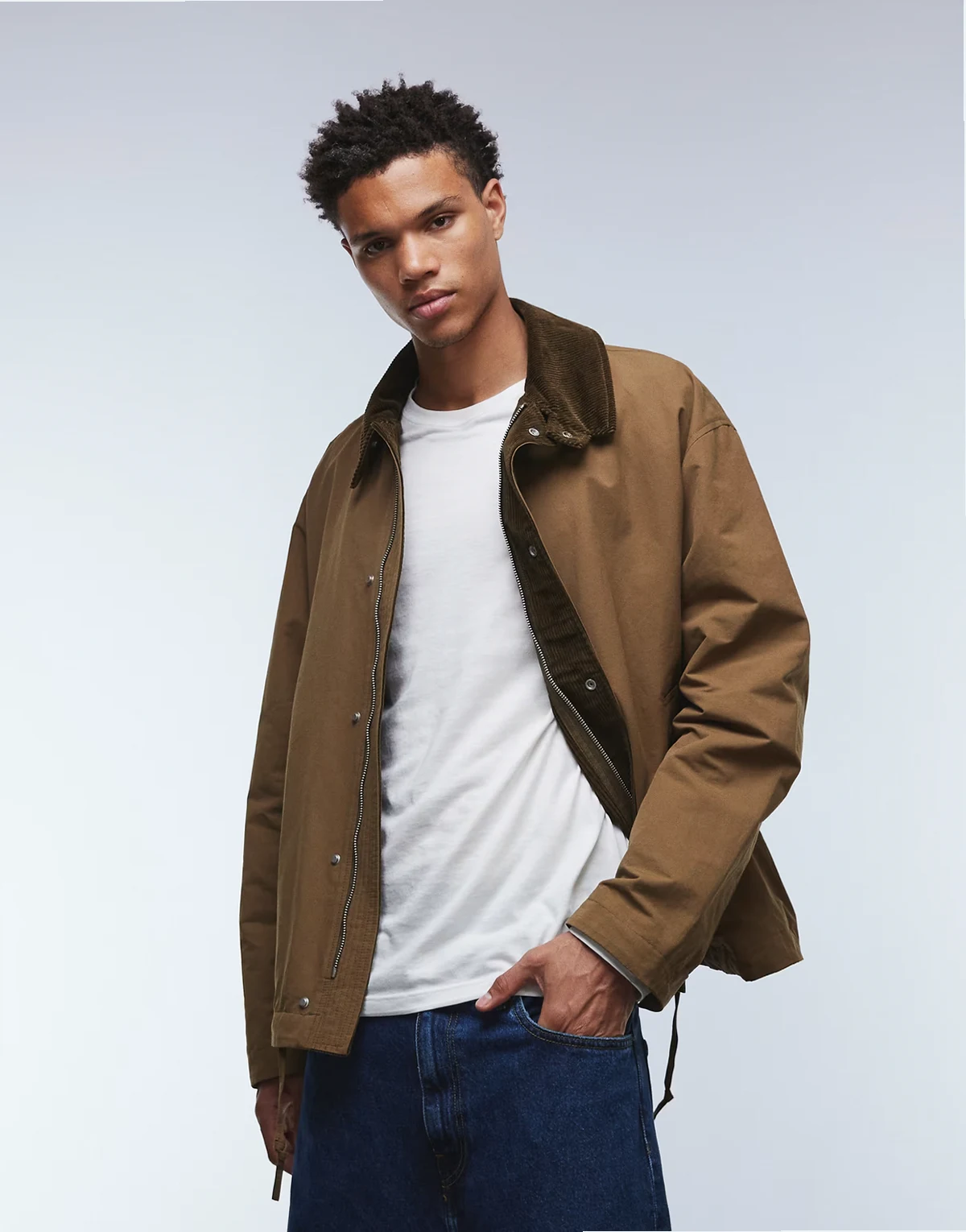 – Harrington-Jacke in Khaki mit Cordkragen