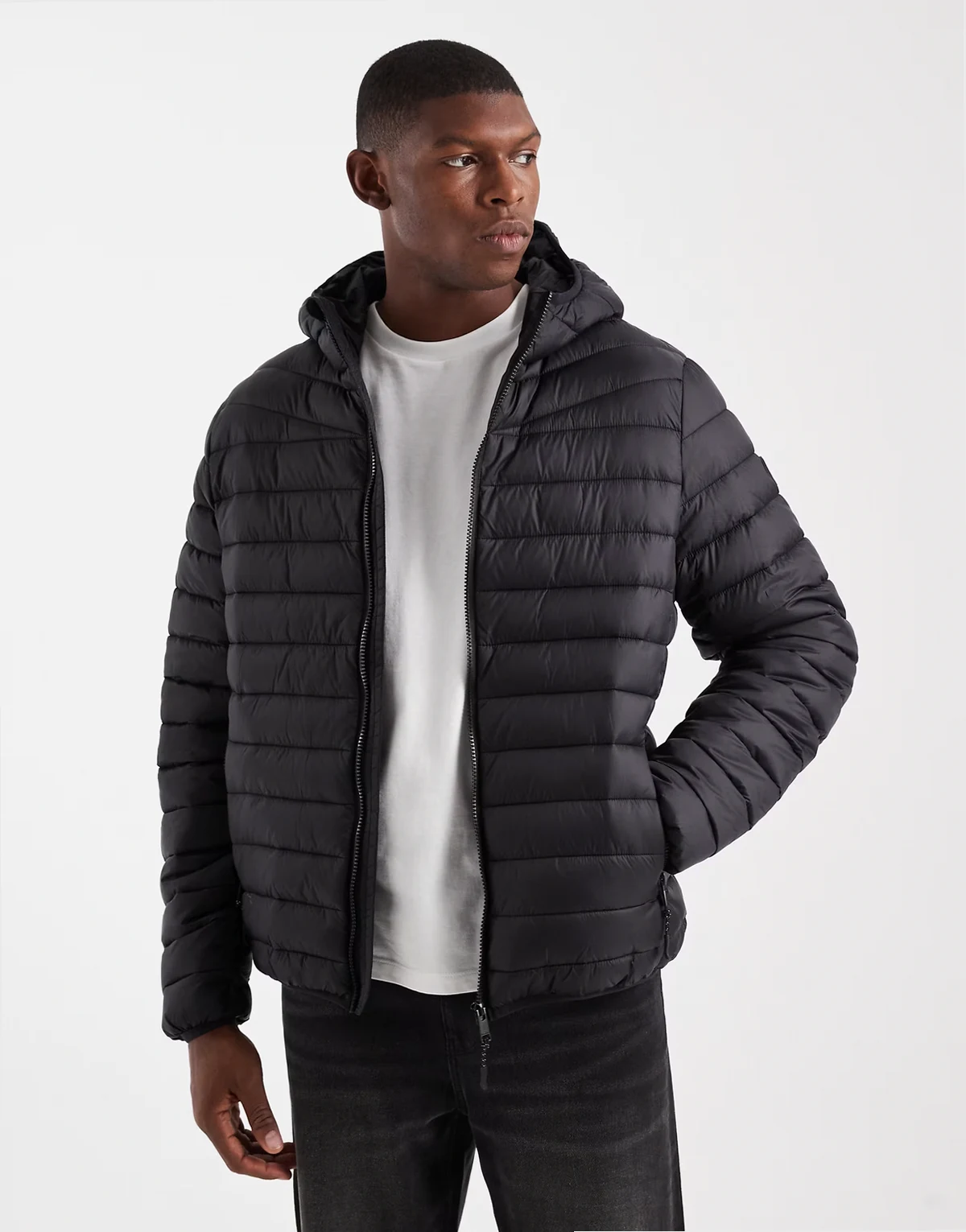 funnel neck puffer jacket in black