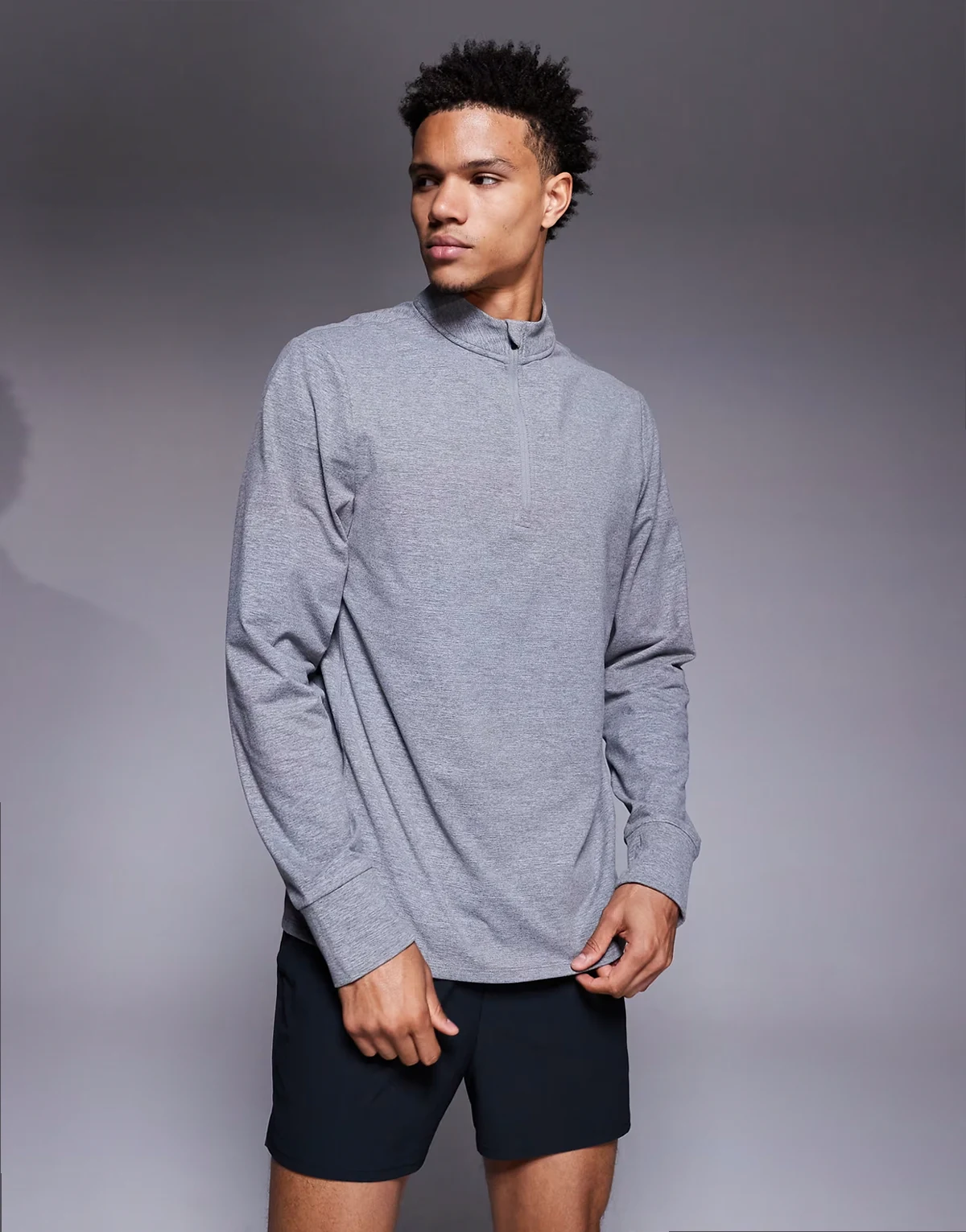 running thermal interlock quarter zip long sleeve training top in gray heather