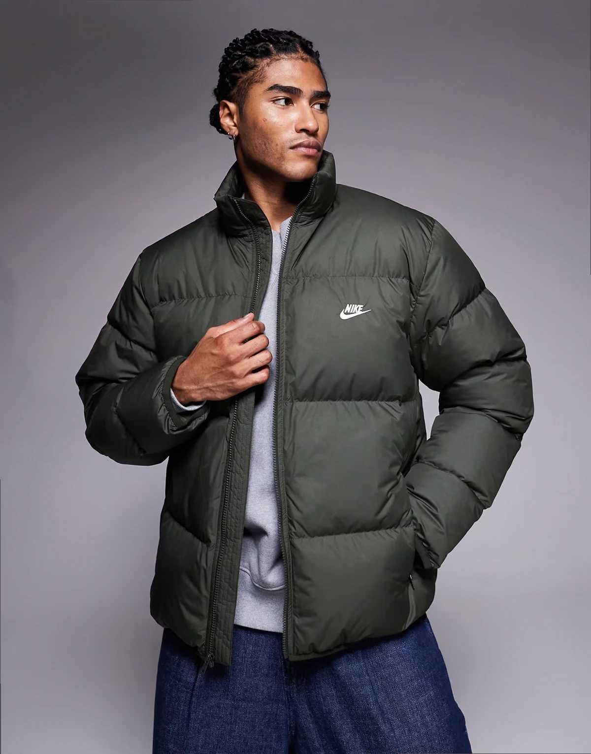 Club puffer jacket in dark green