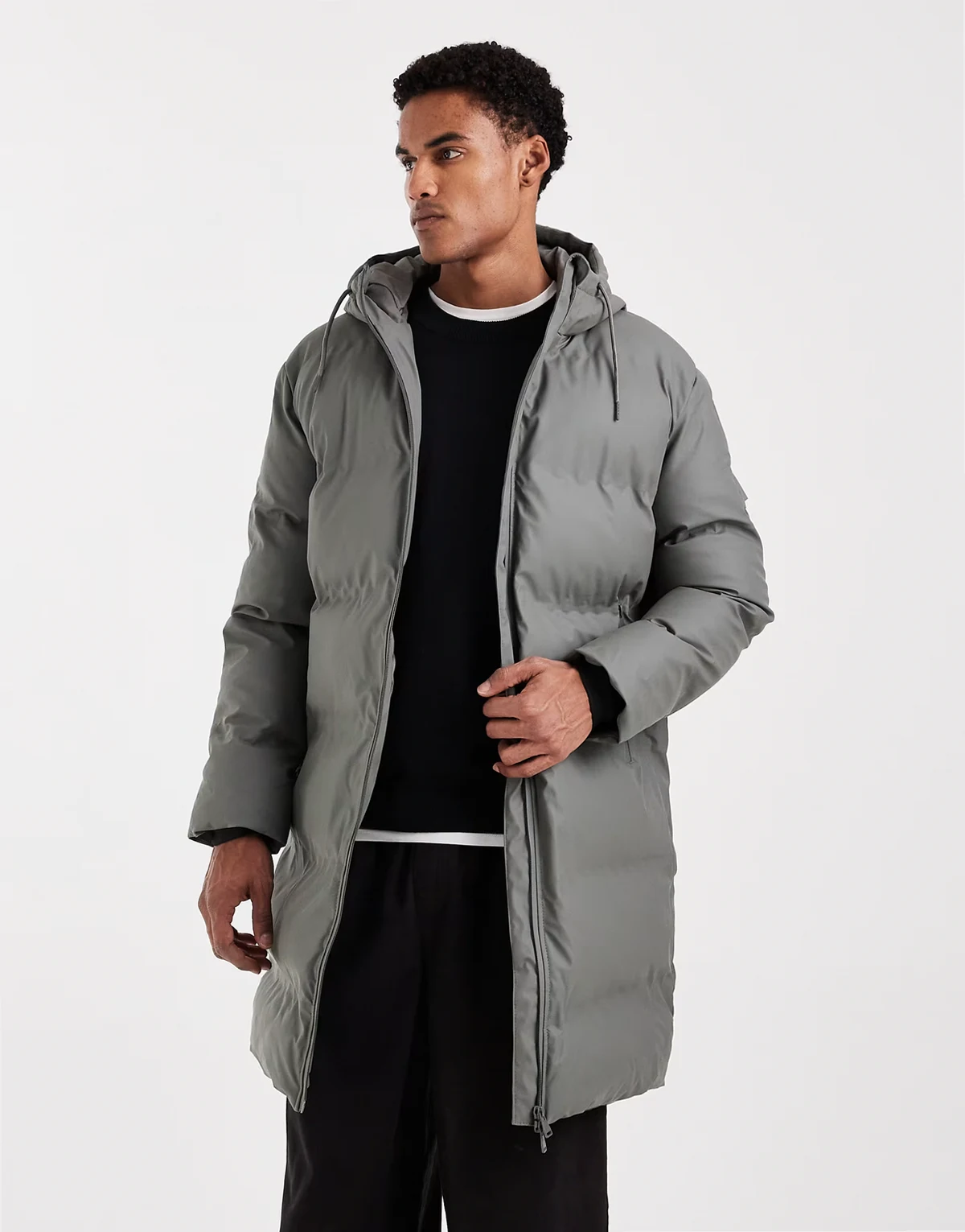 longline puffer jacket in green gray