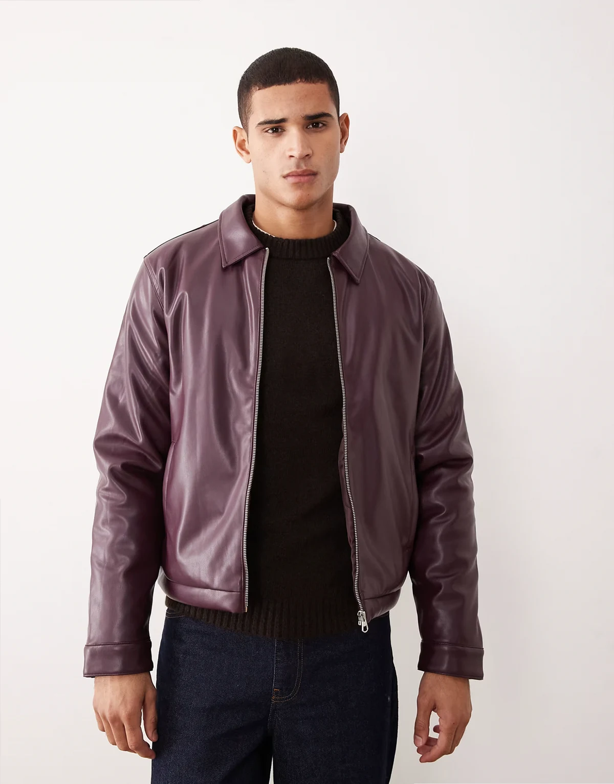 – Harrington-Jacke aus Kunstleder in Burgunder