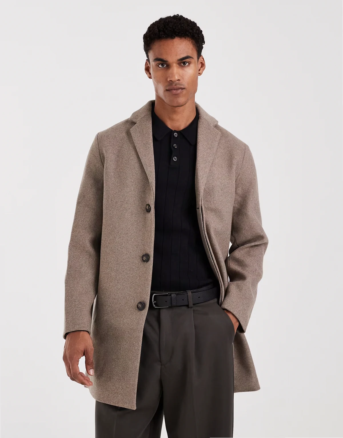wool look overcoat in greige